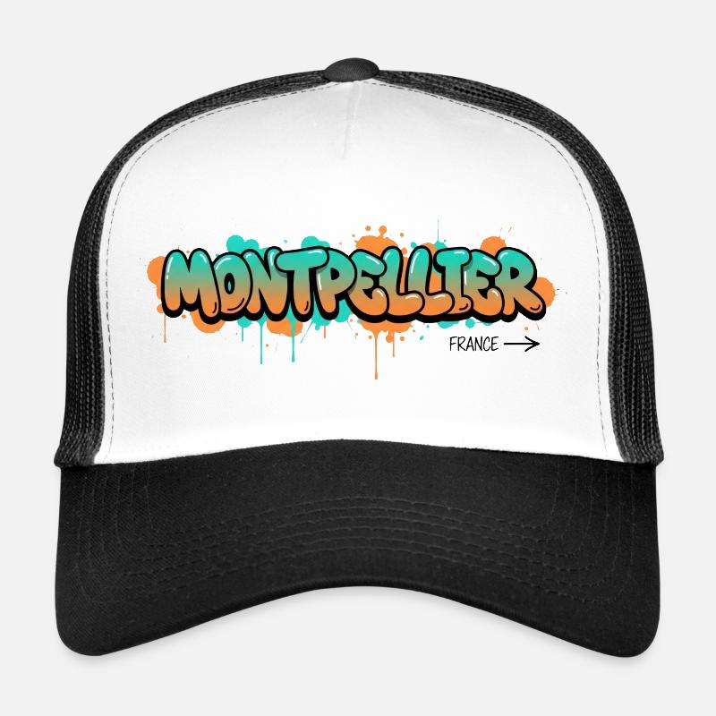 Conception du nom de la ville de Montpellier dans le style graffiti Casquette trucker 