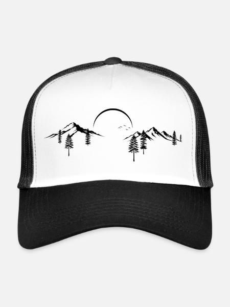 Mountain Peak Adventure Minimaliste Silhouette Art - Casquette trucker  - blanc/noir - Devant