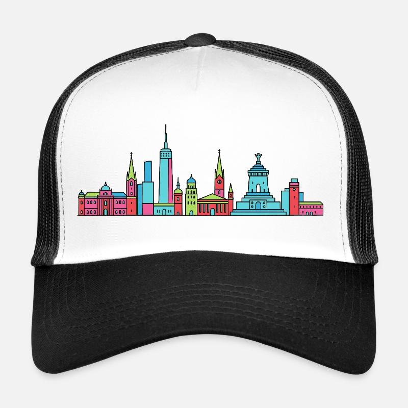 Leipziger Stadtsilhuettendenkmal Moderne Linienkunst - Trucker Cap - Weiß/Schwarz