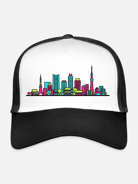 Skyline de la ville de Tokyo Skytree Tower Art moderne - Casquette trucker  - blanc/noir - Devant