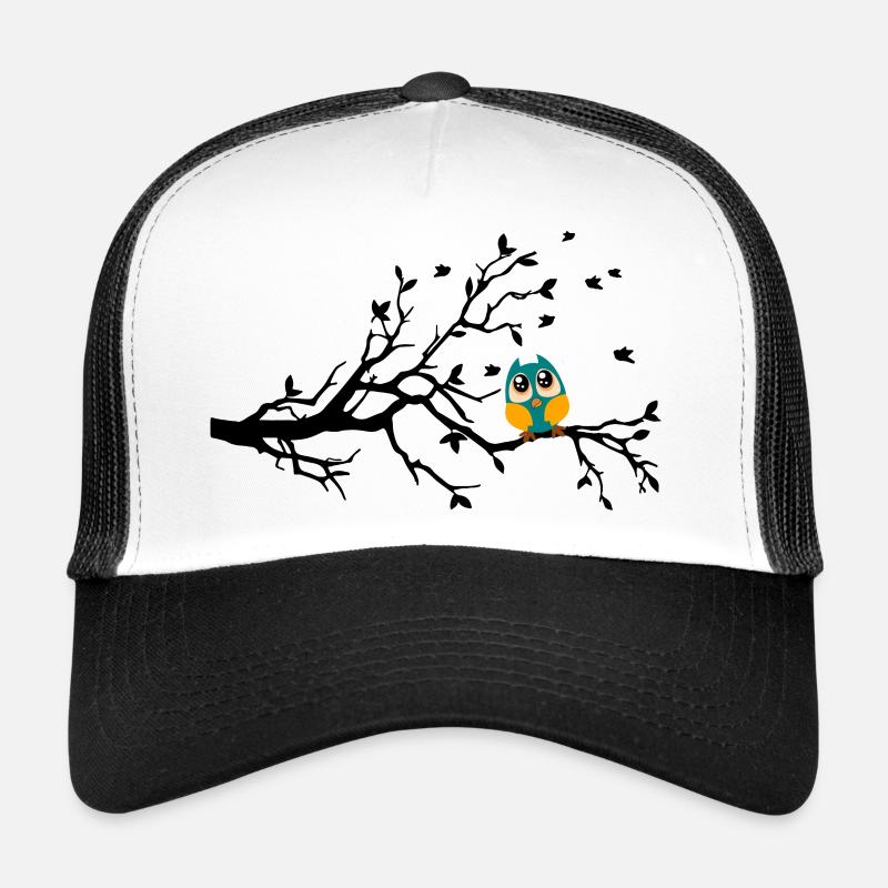 Eule-Ast - Trucker Cap - Weiß/Schwarz