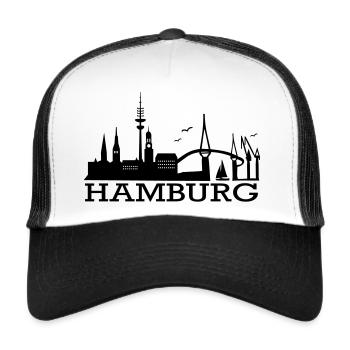 Hamburg Skyline - Trucker Cap - Weiß/Schwarz - Vorne