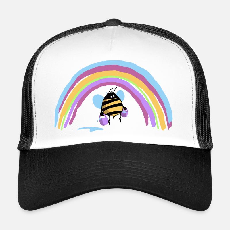 Lustige Rainbow Biene Comic Kawaii Bunt - Trucker Cap - Weiß/Schwarz