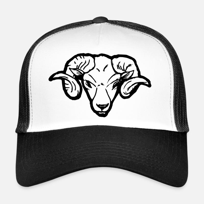 Widderkopf Outline Lustig Schaf Hörner Geschenk - Trucker Cap - Weiß/Schwarz