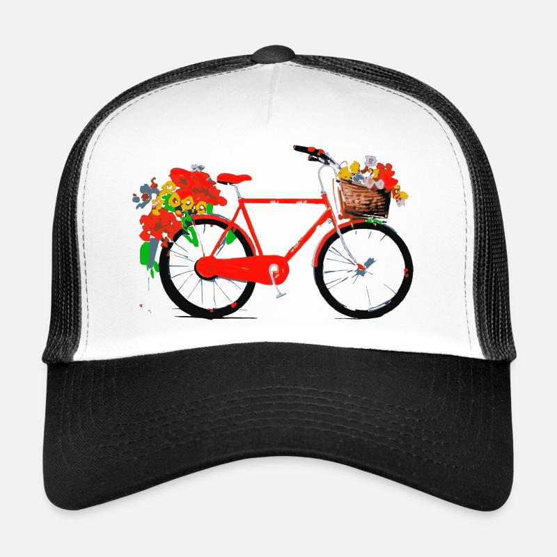 Rotes Fahrrad mit Blumenkorb Trucker Cap