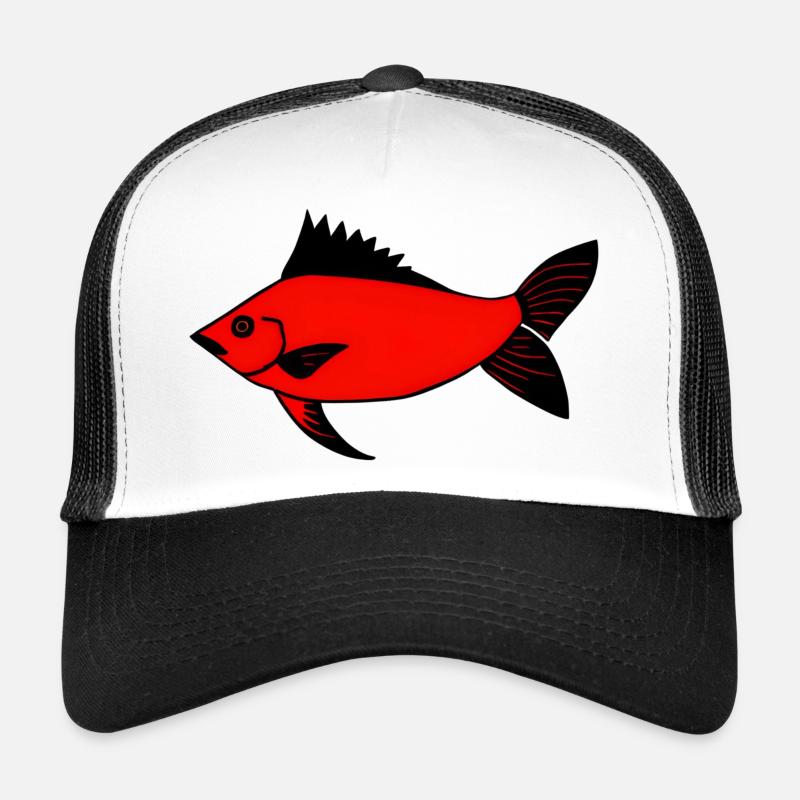Poisson tambour rouge expressionniste (sébaste) - Casquette trucker  - blanc/noir
