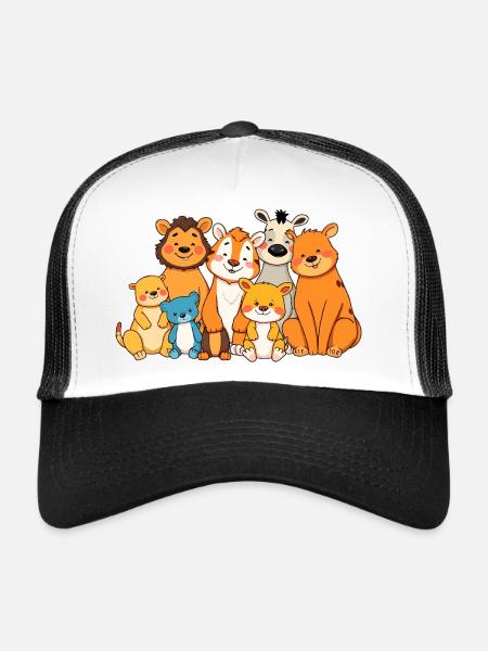 Conception ludique de bande dessinée de famille d’animaux - Casquette trucker  - blanc/noir - Devant
