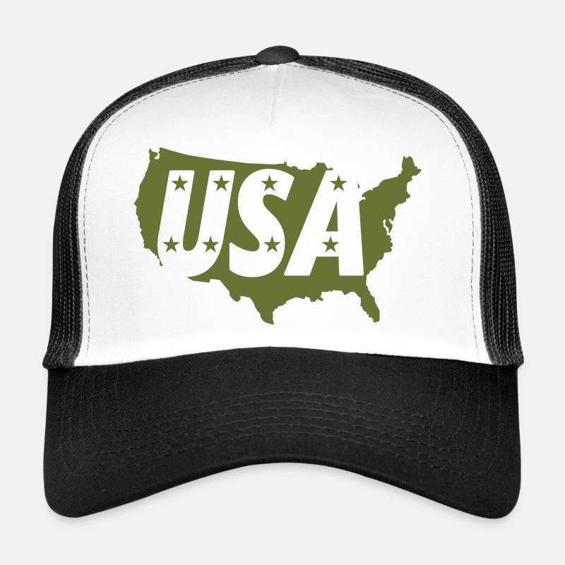 Olive Grey USA Map with Star Print Trucker Cap