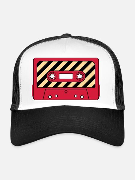 Cassette Mixtape Rétro – Motif culte de la musique - Casquette trucker  - blanc/noir - Devant