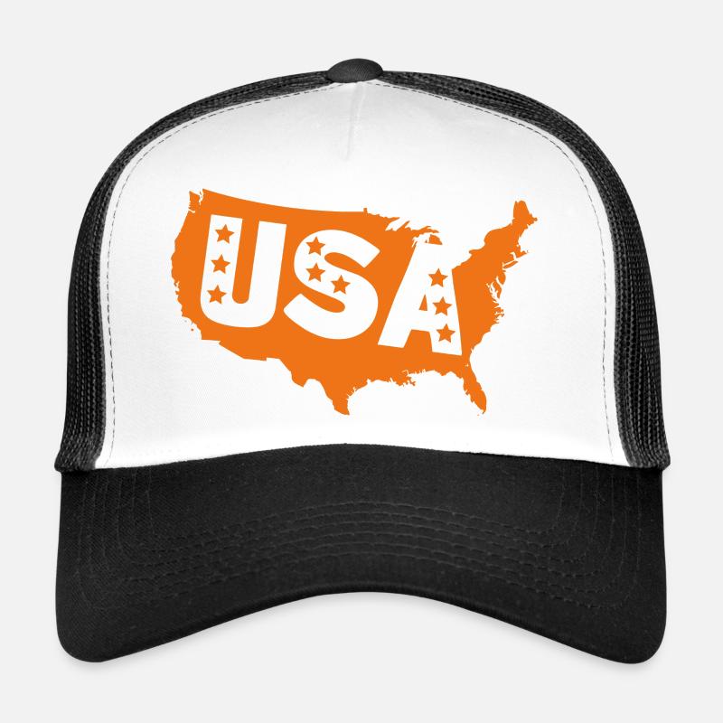Orange USA Map with Stars Trucker Cap