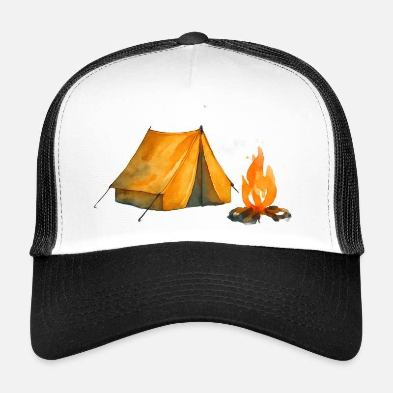 Camp Adventure Tent & Fire - Trucker Cap - white/black