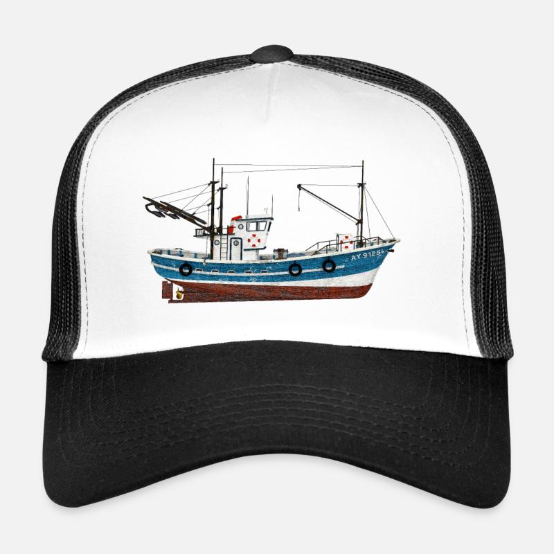 Seitenansicht eines Fischkutters - Trucker Cap - Weiß/Schwarz