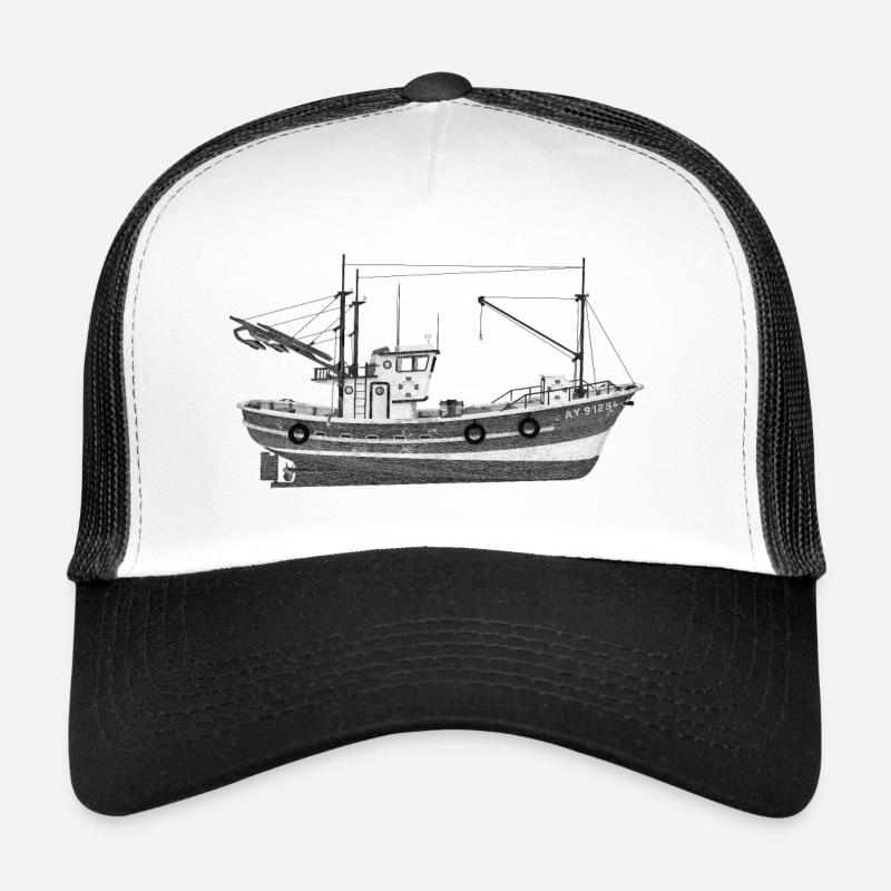Seitenansicht eines Fischkutters - Trucker Cap - Weiß/Schwarz