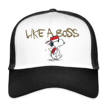 Peanuts Snoopy Like A Boss Cooler Spruch - Trucker Cap - Weiß/Schwarz - Vorne