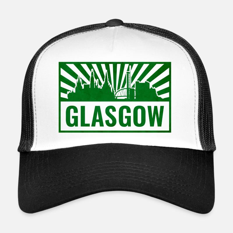 Glasgow Skyline Siebdruck - Trucker Cap - Weiß/Schwarz