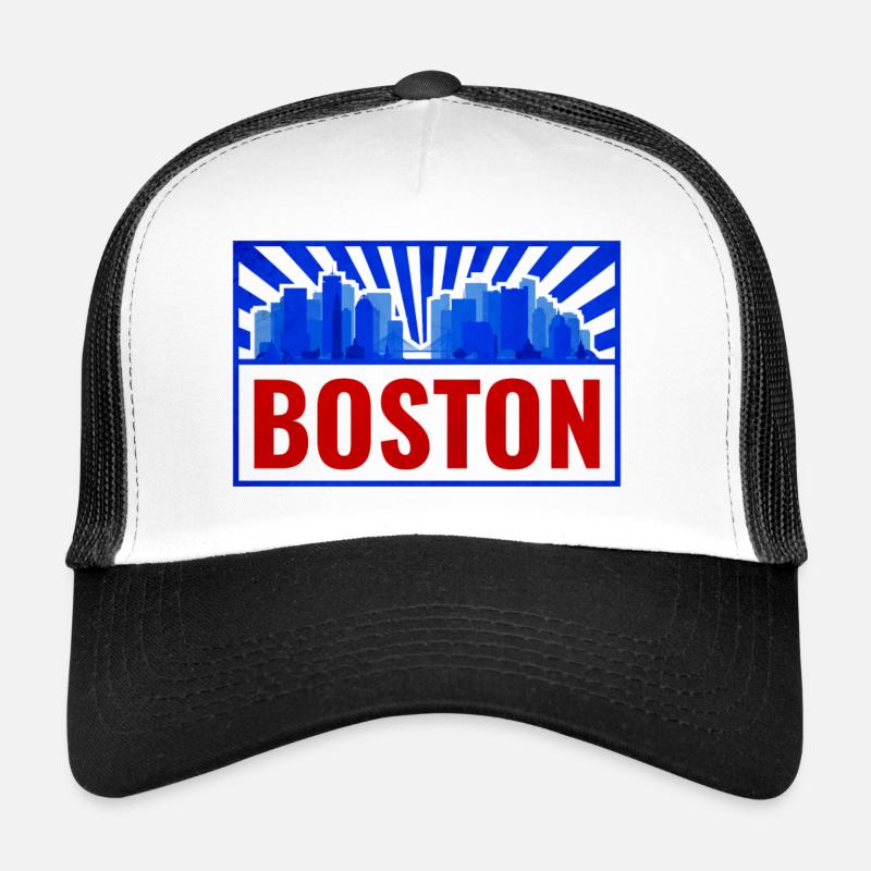 Boston Skyline Retro Rot Blau Trucker Cap