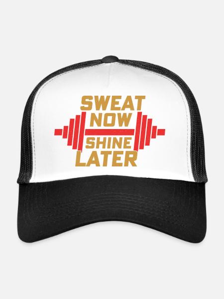 Sweat Now Shine Later Weight Lifting Workout Train - Trucker Cap - white/black - Front