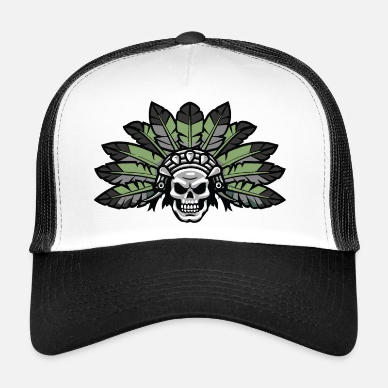 Indianer Aztek Skull - Trucker Cap - Weiß/Schwarz