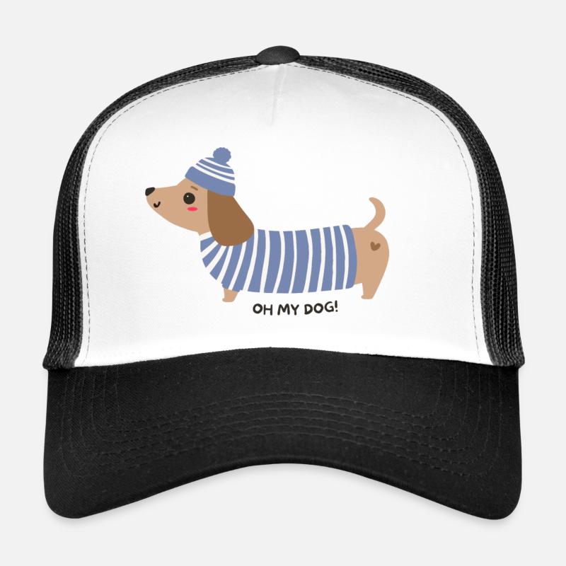 Oh mon chien ! - Rayures bleues - Casquette trucker  - blanc/noir