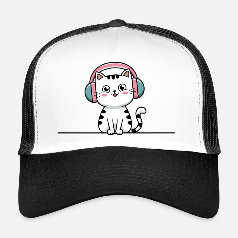 Chat mignon avec des écouteurs Doodle Casquette trucker 