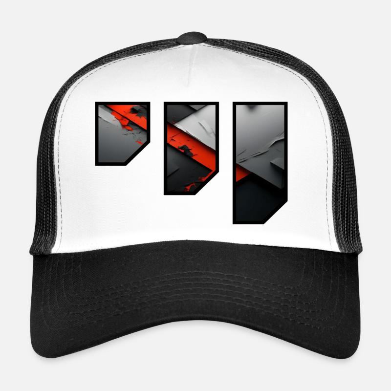 Abstraktes rotes und graues Reißmuster - Trucker Cap - Weiß/Schwarz