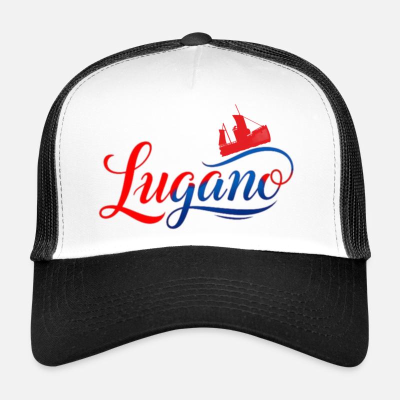 Lugano City View Neon Design Trucker Cap