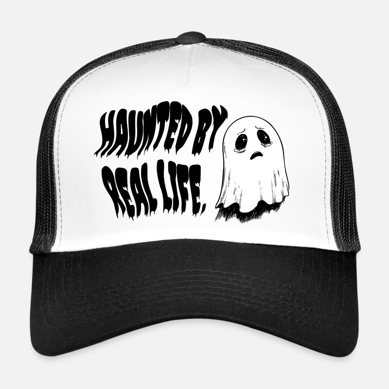 Haunted by Real Life | Sad Ghost Design Trucker Cap