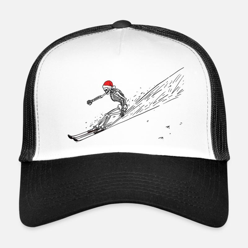 skiing santa skeleton - Trucker Cap - Weiß/Schwarz