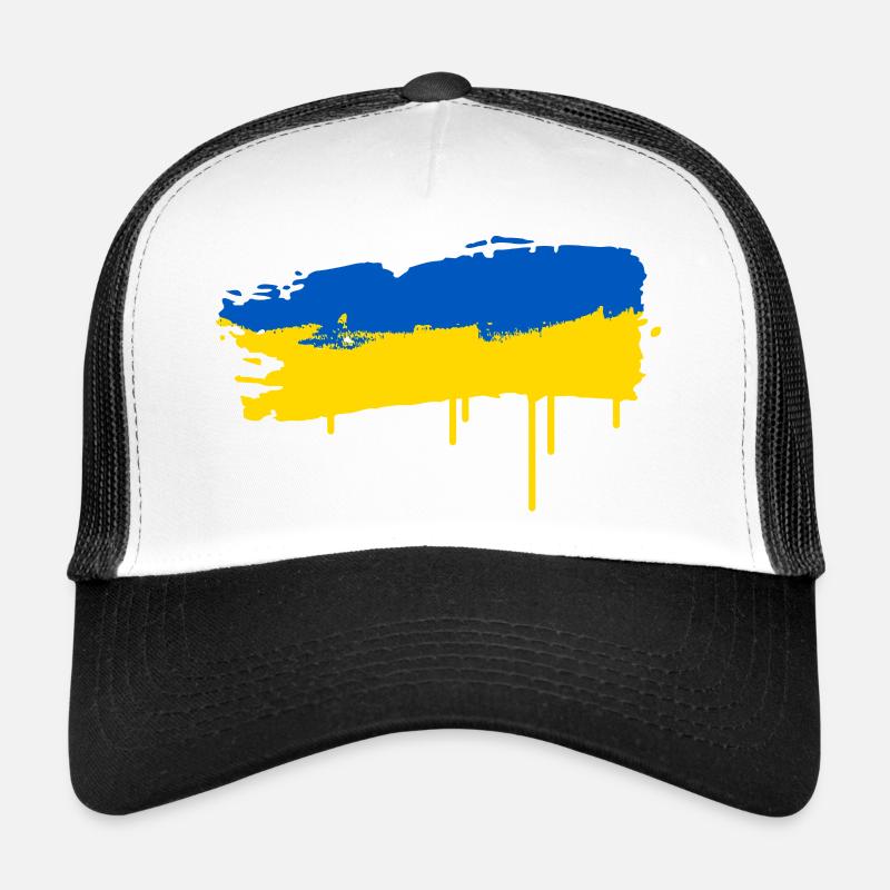 Drapeau bleu et jaune en style éclaboussure Casquette trucker 