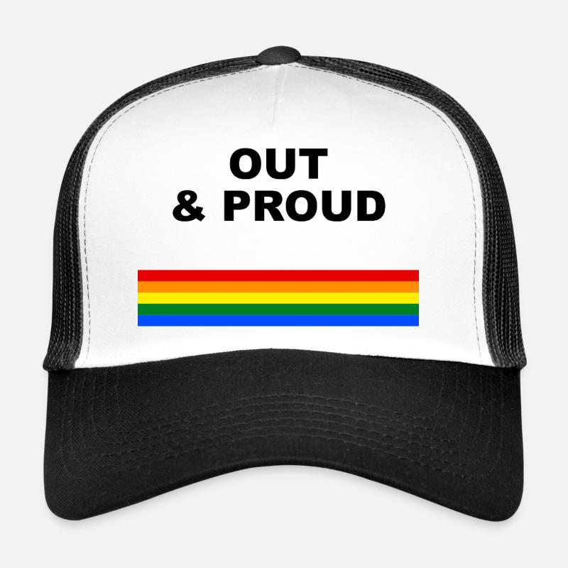 Out & Proud Rainbow Flag Design - Trucker Cap - white/black
