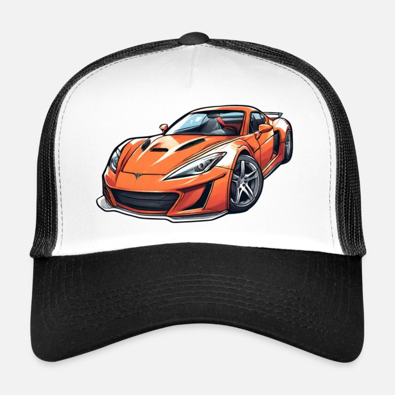 Flammender Sportwagen - Trucker Cap - Weiß/Schwarz