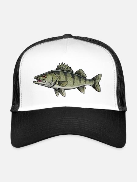 Pêche aux carnassiers du sandre - Casquette trucker  - blanc/noir - Devant