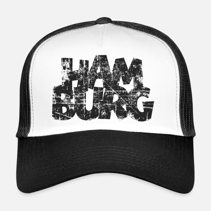 HAMBURG (Distressed Schwarz) - Trucker Cap - Weiß/Schwarz