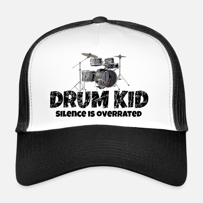 Drum Kid Kinder Schlagzeug Drums (Silence) - Trucker Cap - Weiß/Schwarz