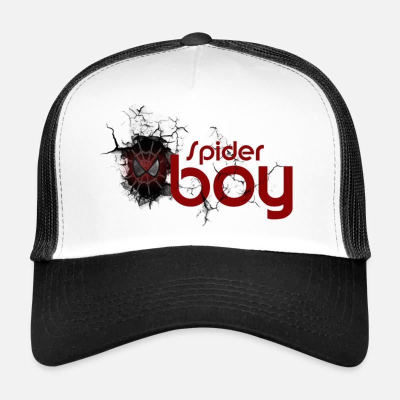Spinnentier-Held: Karminrotes Netz-Emblem - Trucker Cap - Weiß/Schwarz