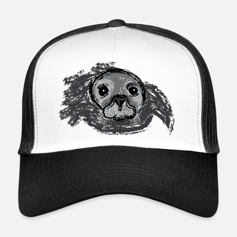 Auftauchende Robbe / Surfacing Seal - Design I - Trucker Cap - Weiß/Schwarz