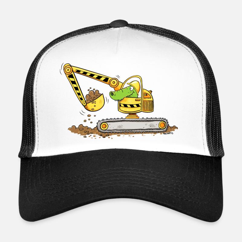 Bagger Mit Krokodil Baustelle Baggerfahrer Jungen - Trucker Cap - Weiß/Schwarz