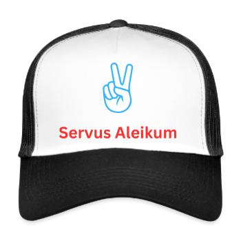 Servus Aleikum Begrüßung bayrisch / arabisch mix - Trucker Cap - Weiß/Schwarz - Vorne