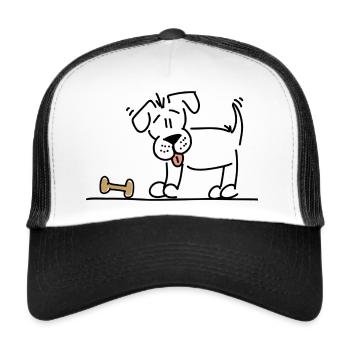 Hund mit Knochen - Trucker Cap - Weiß/Schwarz - Vorne