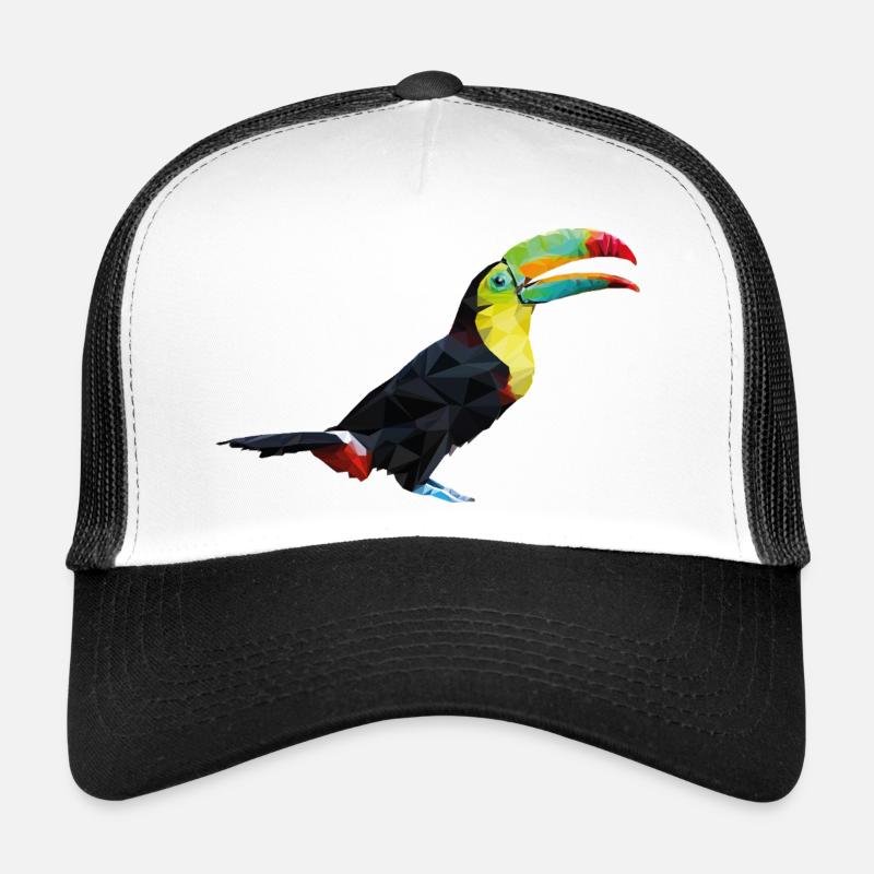 Bunter Geometrie-Tukan – Vogel im Polygon-Stil - Trucker Cap - Weiß/Schwarz