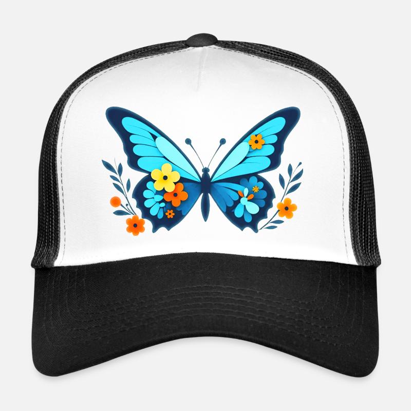 Papillon avec des fleurs Casquette trucker 