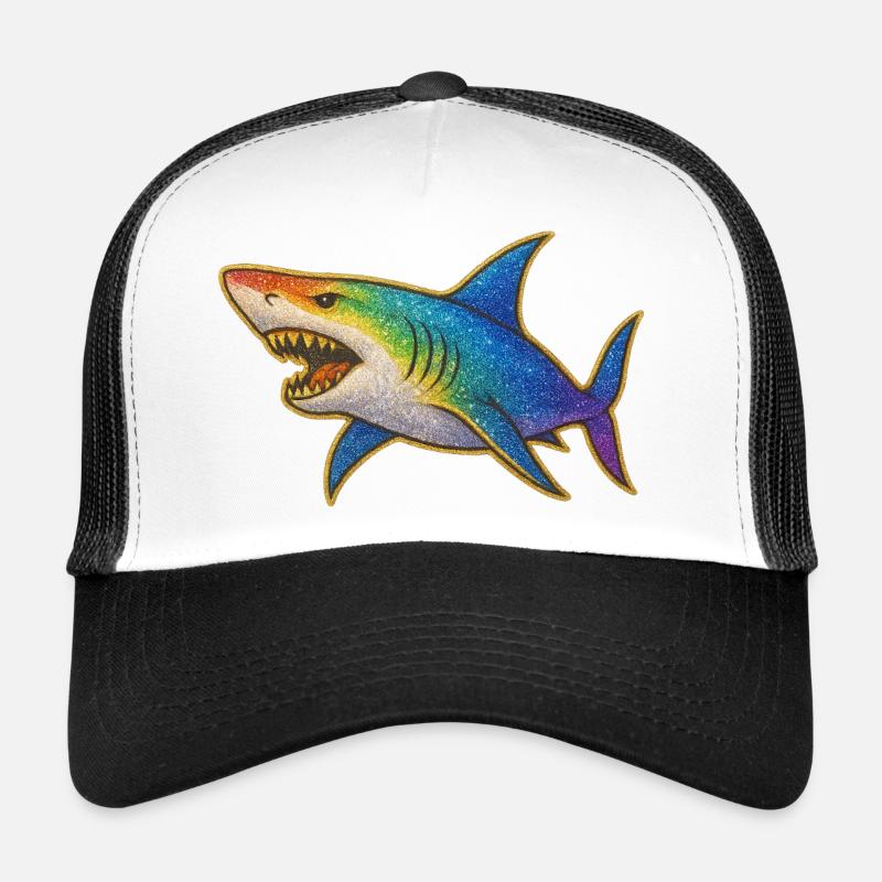 Regenbogen Glitzerhai Motiv - Trucker Cap - Weiß/Schwarz