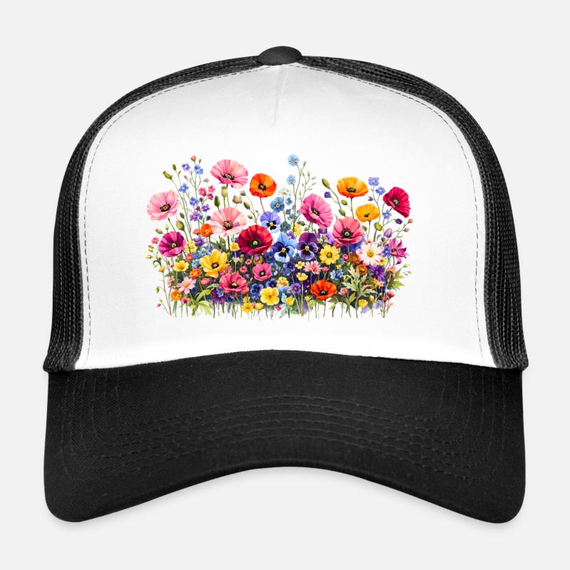 Prairie de fleurs sauvages avec fleurs naturelles à l’aquarelle Casquette trucker 