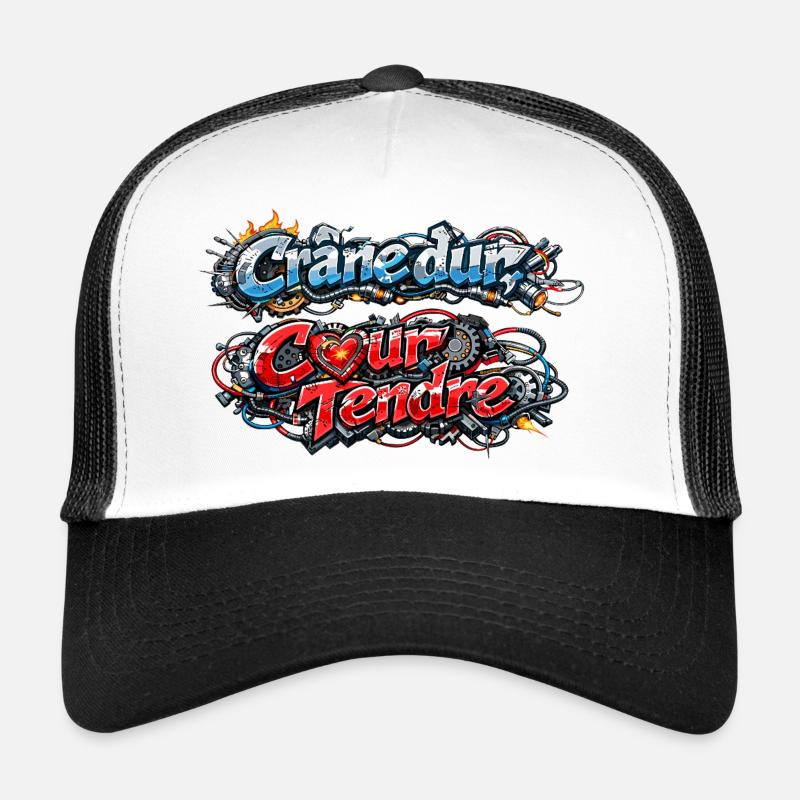 CyberMecanik – Hartes Schädel-Zartes Herz - Trucker Cap - Weiß/Schwarz