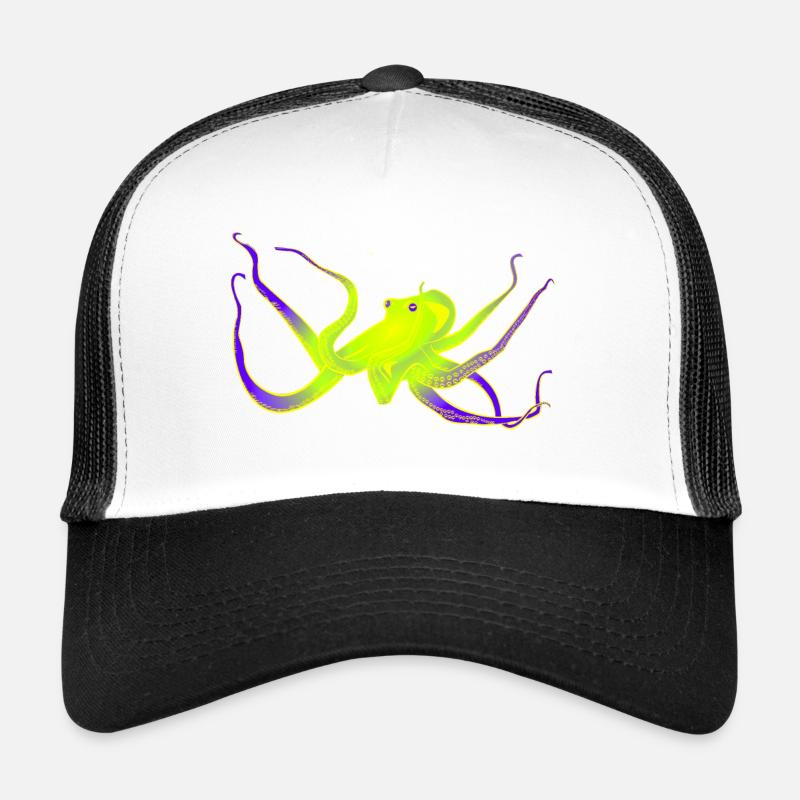 Néon Octopus - Casquette trucker  - blanc/noir
