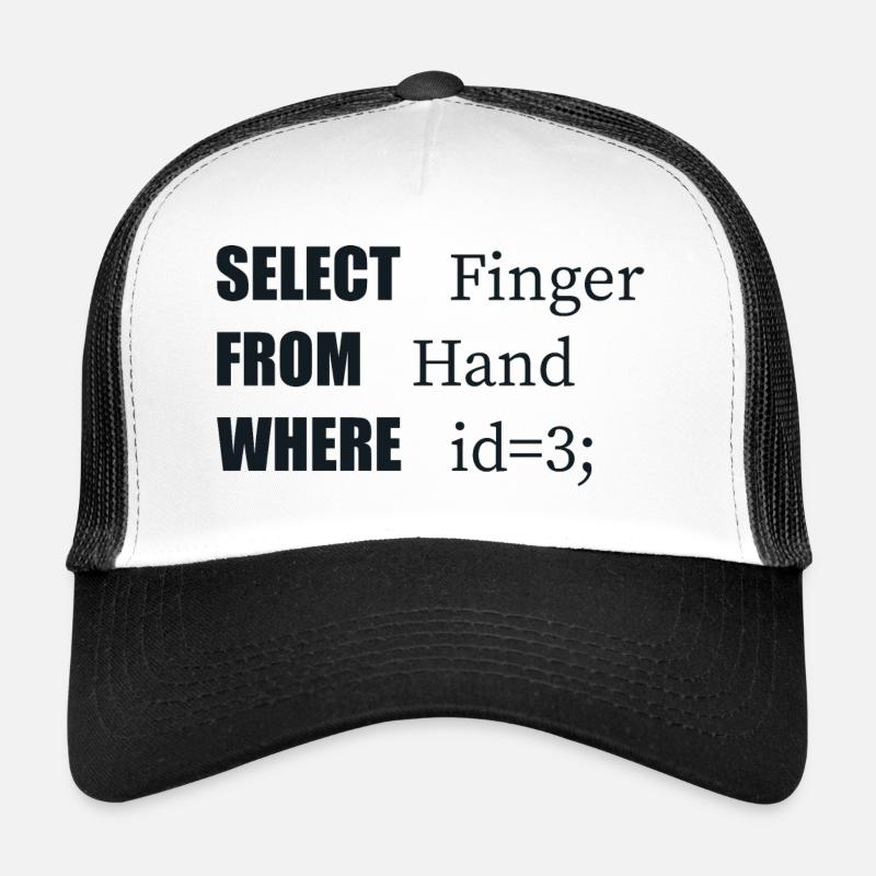 Doigt de sélection à la main, code amusant. Langage des codeurs - Casquette trucker  - blanc/noir