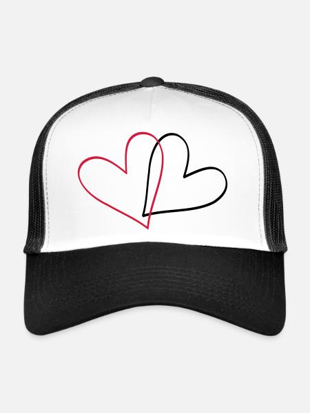 Coeur coeur idée cadeau look partenaire - Casquette trucker  - blanc/noir - Devant