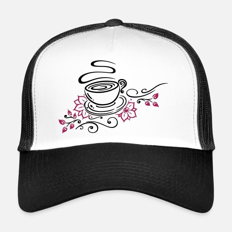 Tea, tea cup, tea time, cherry blossoms - Trucker Cap - white/black