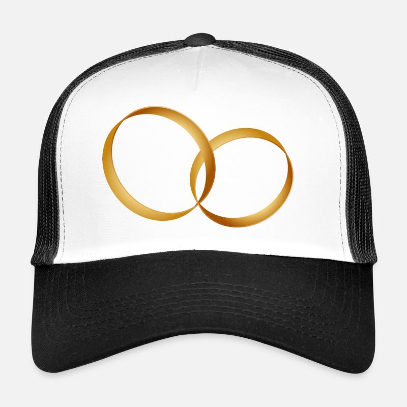 zwei goldene Ringe - Ehering - Hochzeit - Trucker Cap - Weiß/Schwarz