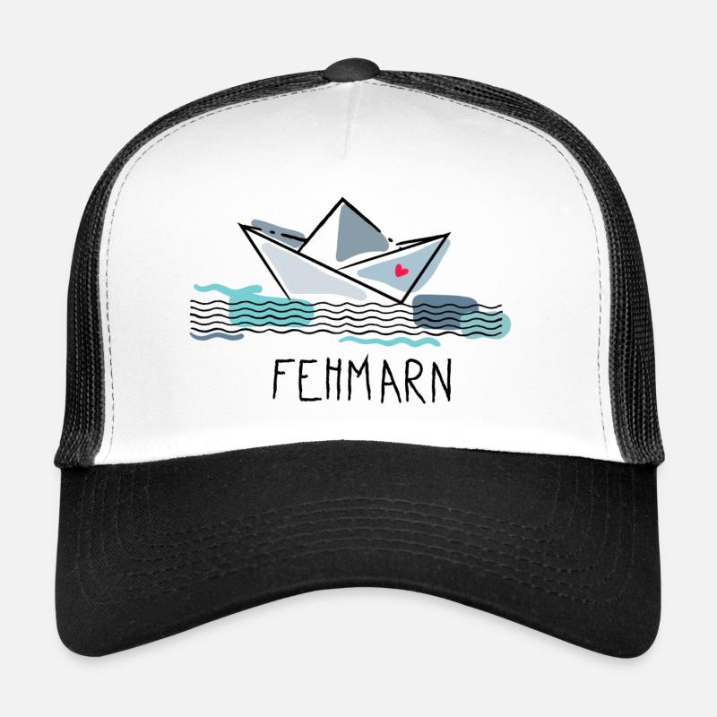 Papierschiff mit Herz Fehmarn Urlaub am Meer - Trucker Cap - Weiß/Schwarz